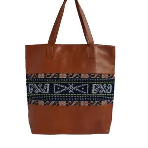 Indo Tribal and Brown Leather Tote