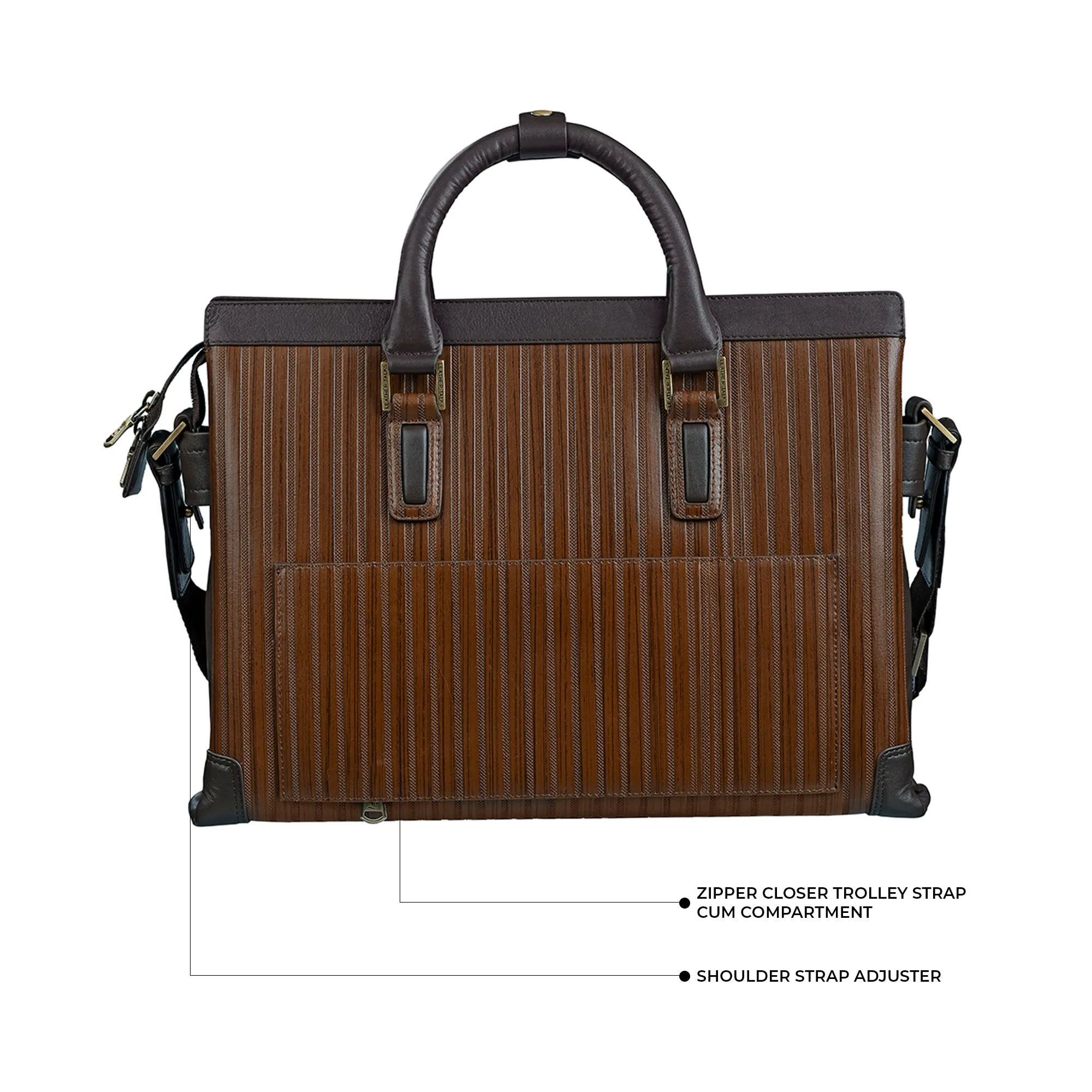 Italian VT Stripe Edgar | Leather Laptop Bag for Men | Color: Brown