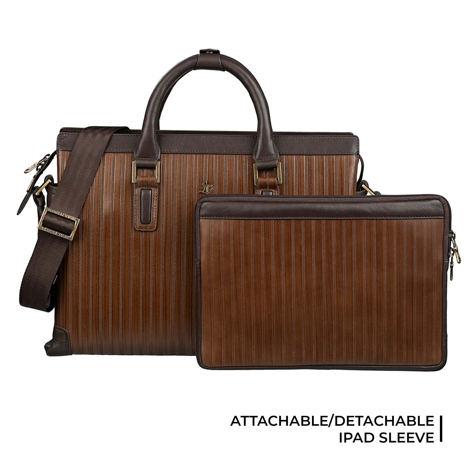 Italian VT Stripe Edgar | Leather Laptop Bag for Men | Color: Brown