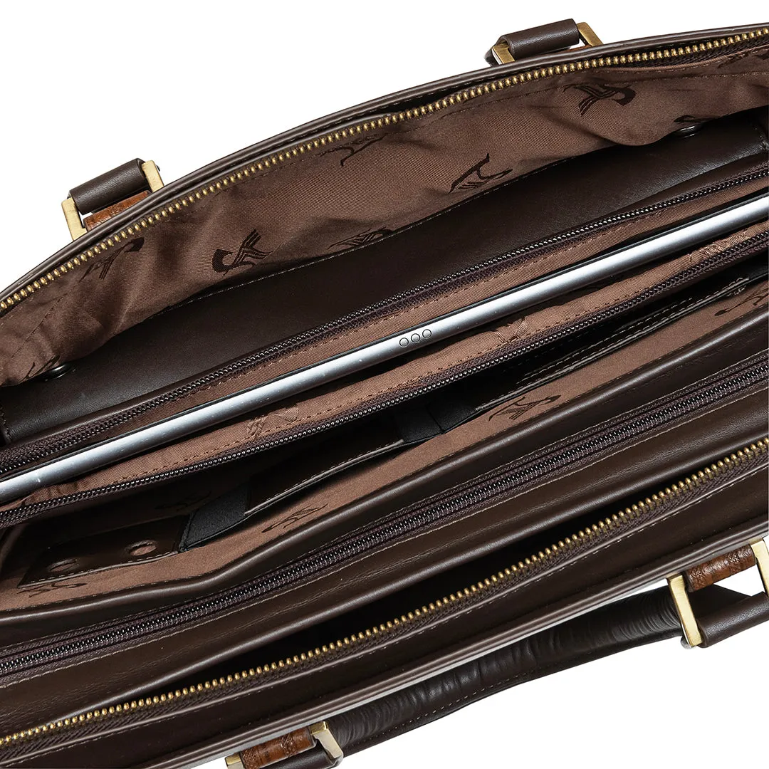 Italian VT Stripe Edgar | Leather Laptop Bag for Men | Color: Brown