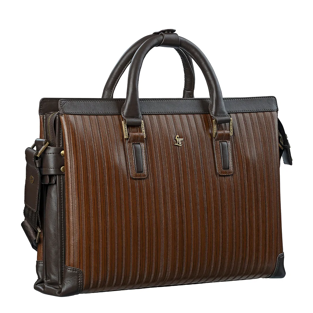 Italian VT Stripe Edgar | Leather Laptop Bag for Men | Color: Brown