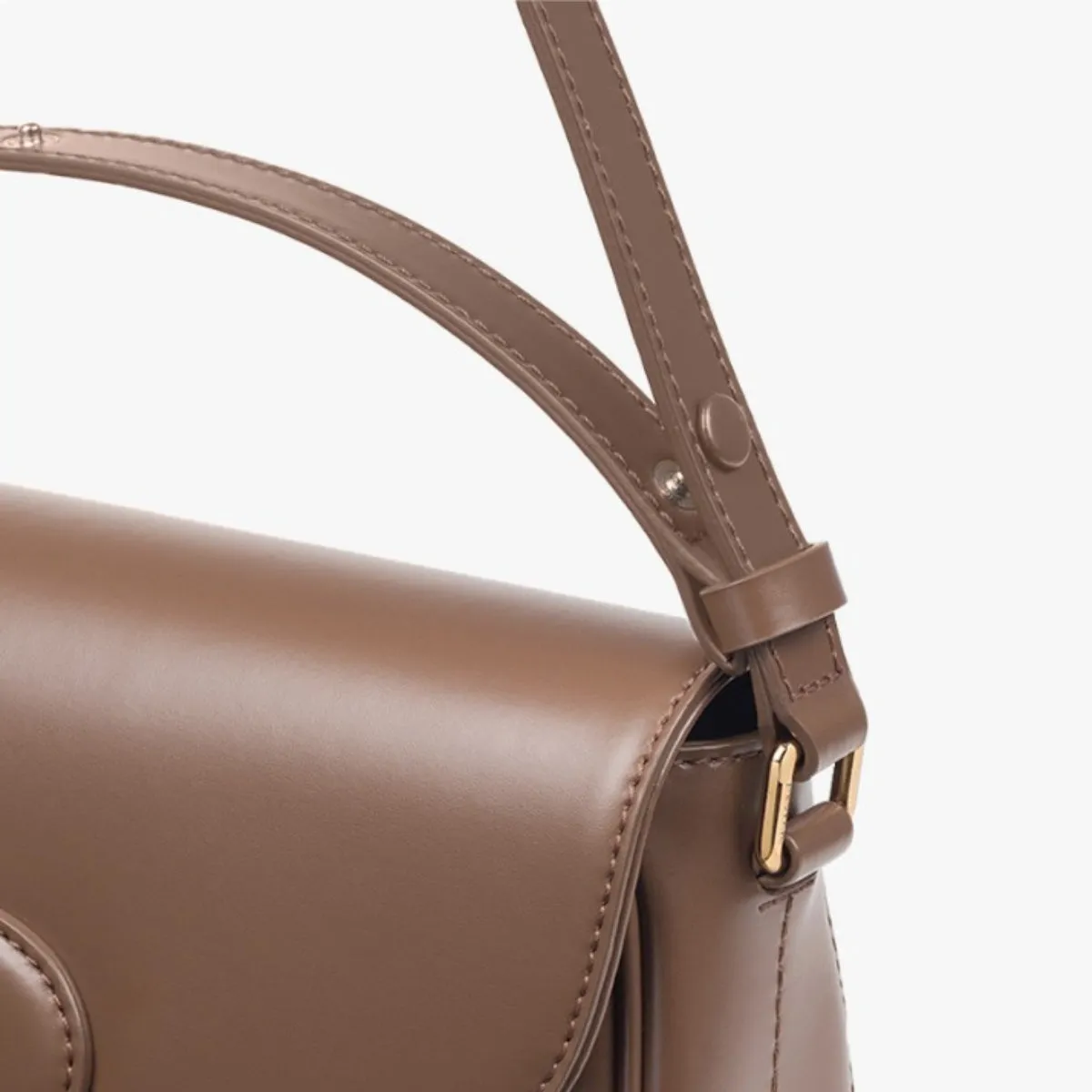 J.ESTINA Classic Leather Bag Brown Shoulder Crossbody Bag with Adjustable Length Strap / from Seoul, Korea