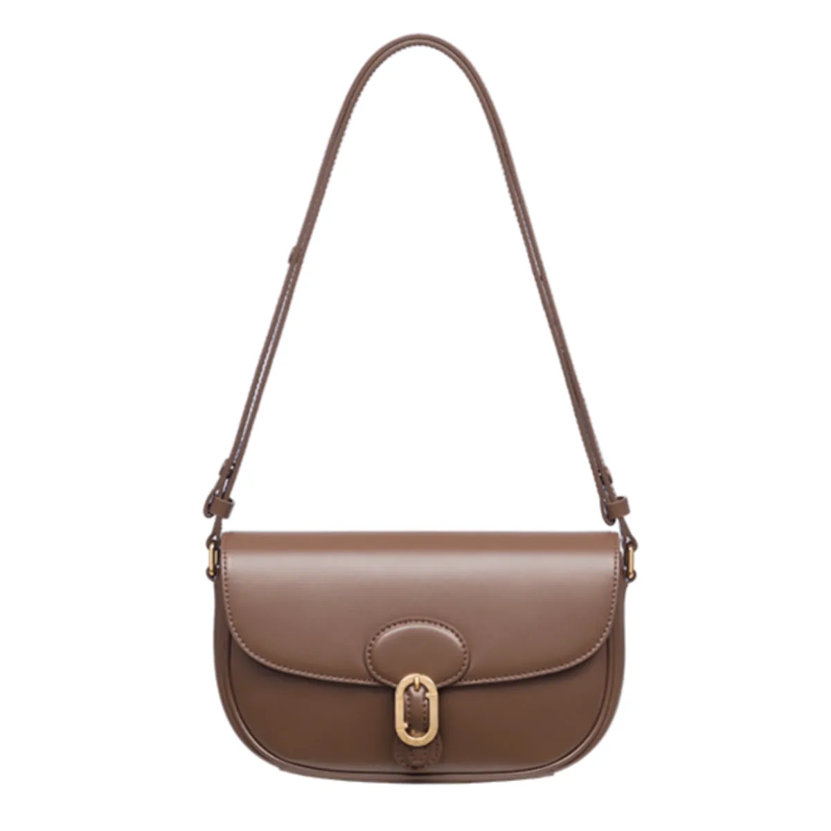 J.ESTINA Classic Leather Bag Brown Shoulder Crossbody Bag with Adjustable Length Strap / from Seoul, Korea