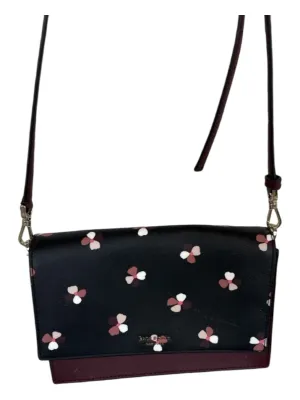 Kate Spade Black & Maroon Leather Front Flap Flowers Bag