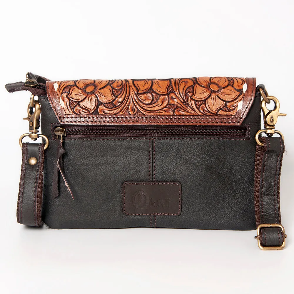 KBA108 - KBA108 -CROSS BODY Hand Tooled Saddle Leather and Upcycled Canvas Ladies Bag 7.5x11.5 KBA10