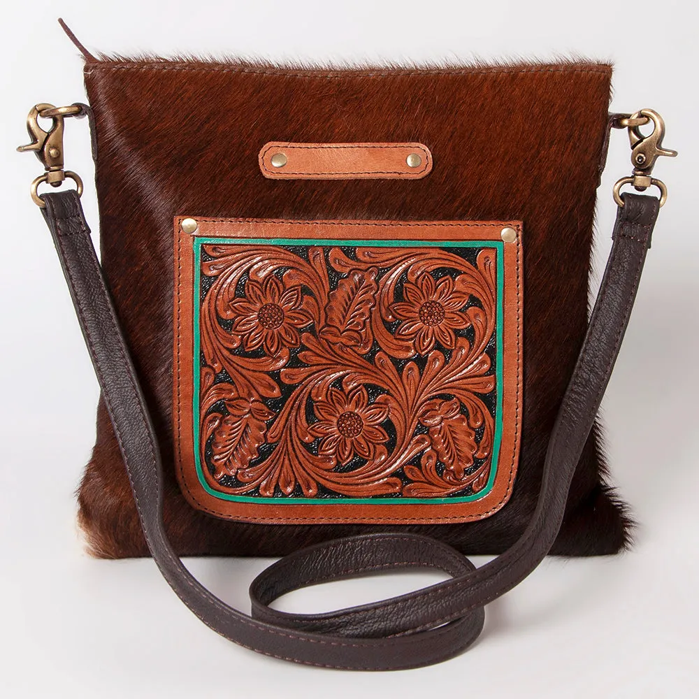 KBK109 - KBK109 -CROSS BODY Hand Tooled Saddle Leather with Cowhide Leather Ladies Bag KBK109 - KBK1