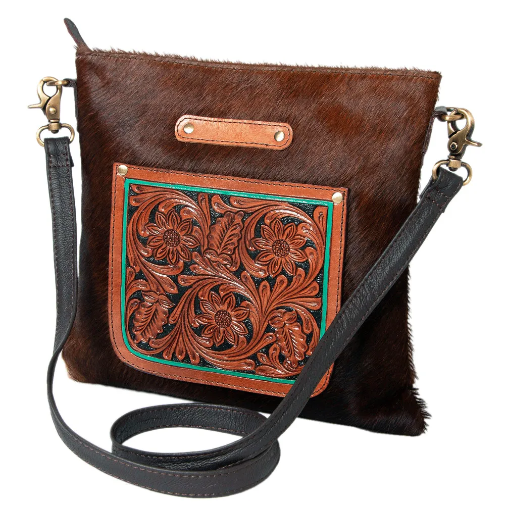 KBK109 - KBK109 -CROSS BODY Hand Tooled Saddle Leather with Cowhide Leather Ladies Bag KBK109 - KBK1