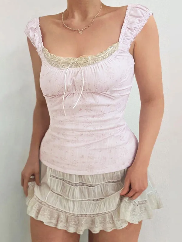 Lace Paneled Graceful Denim Corset Top