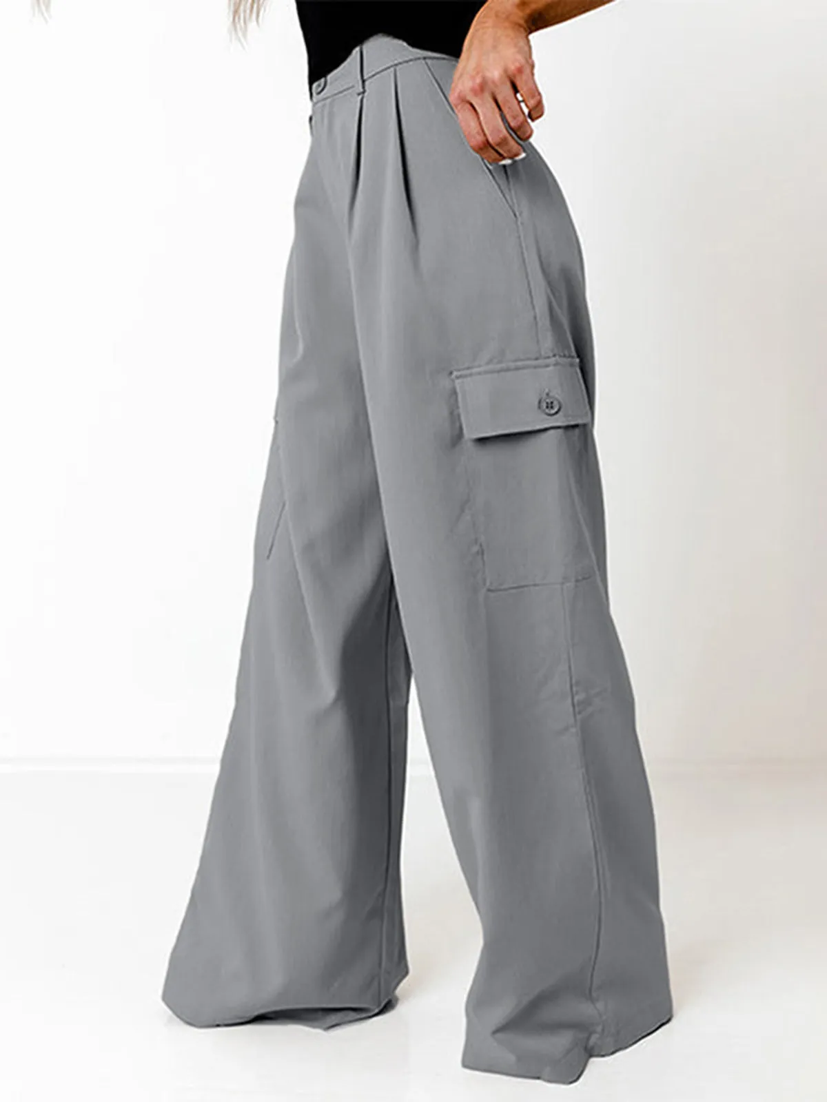 Large Pocket Graceful Wide Leg Pants