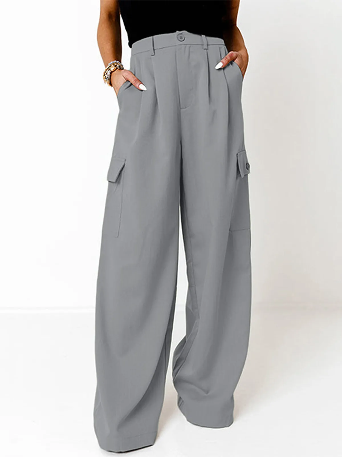 Large Pocket Graceful Wide Leg Pants