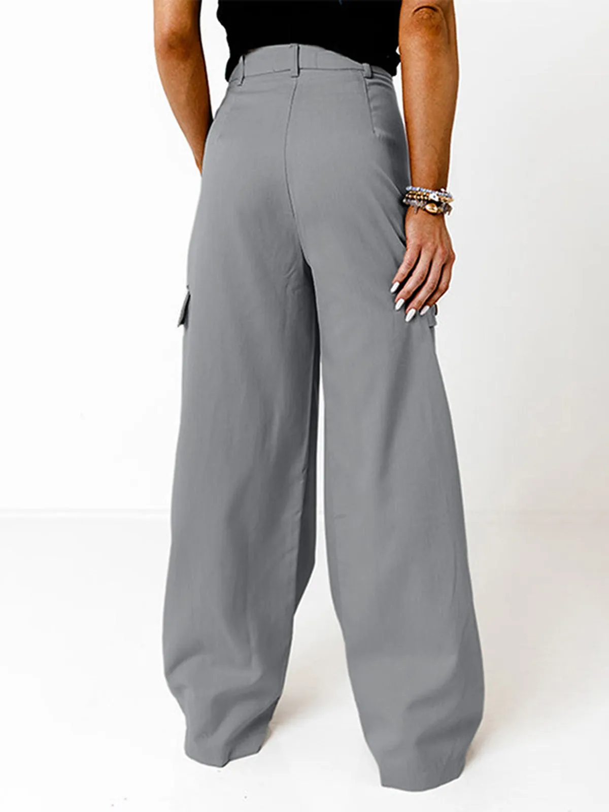 Large Pocket Graceful Wide Leg Pants