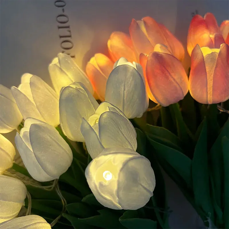 LED Lamp With Artificial Tulip Flower Bouquet Perfect For Gifts Or As Wedding Party Home Decorations