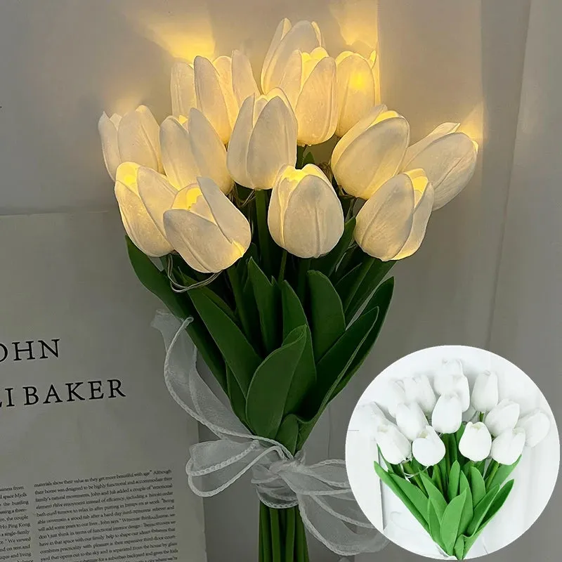 LED Lamp With Artificial Tulip Flower Bouquet Perfect For Gifts Or As Wedding Party Home Decorations