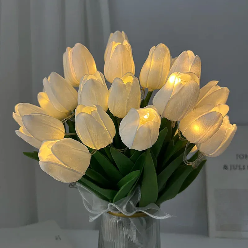 LED Lamp With Artificial Tulip Flower Bouquet Perfect For Gifts Or As Wedding Party Home Decorations