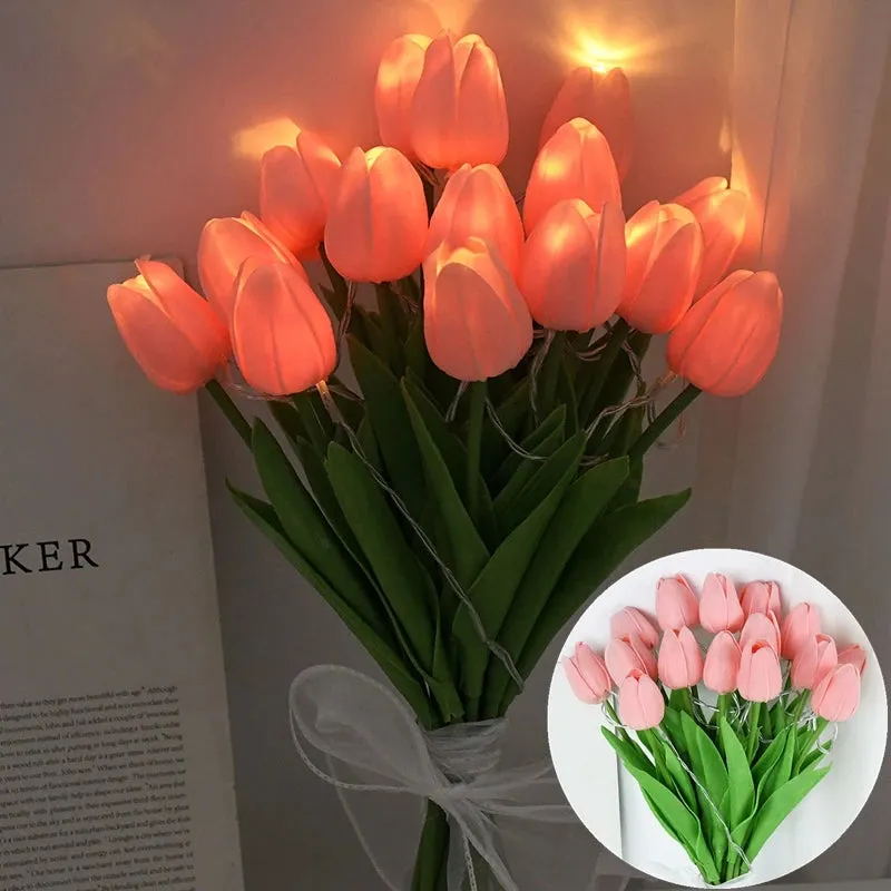 LED Lamp With Artificial Tulip Flower Bouquet Perfect For Gifts Or As Wedding Party Home Decorations