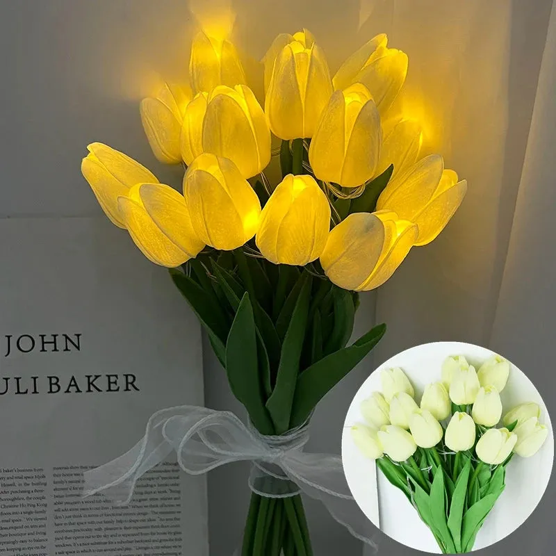 LED Lamp With Artificial Tulip Flower Bouquet Perfect For Gifts Or As Wedding Party Home Decorations