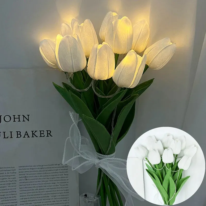 LED Lamp With Artificial Tulip Flower Bouquet Perfect For Gifts Or As Wedding Party Home Decorations