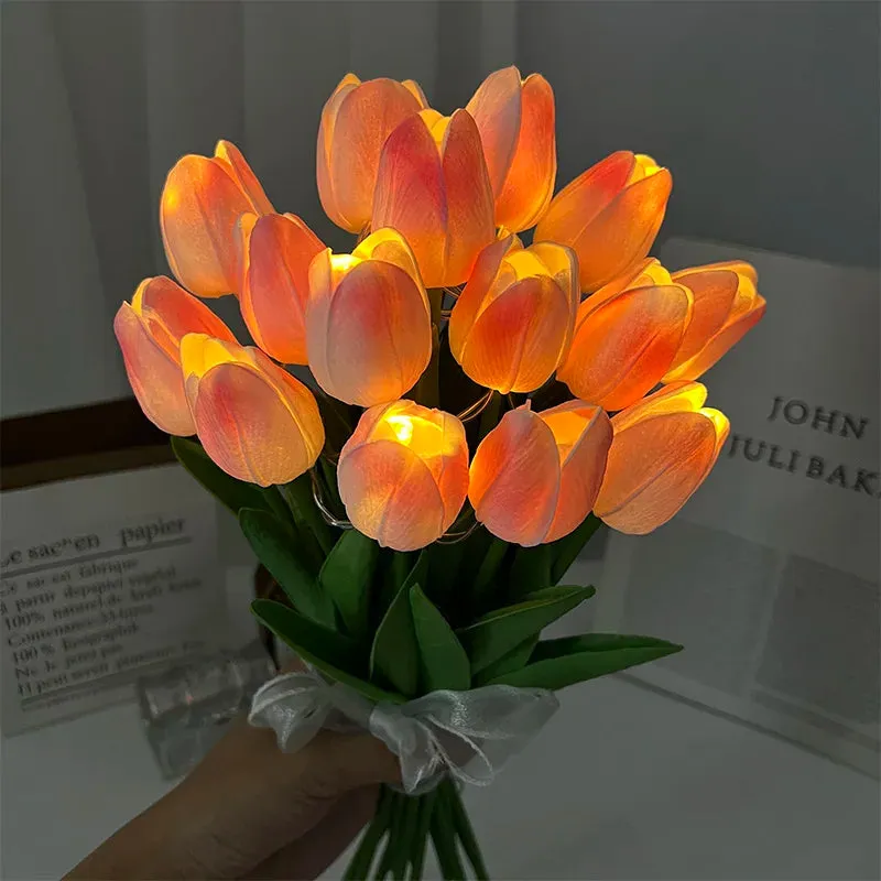 LED Lamp With Artificial Tulip Flower Bouquet Perfect For Gifts Or As Wedding Party Home Decorations