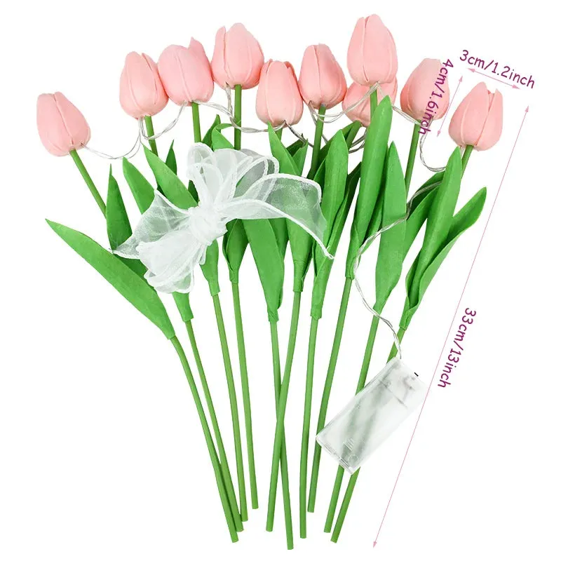 LED Lamp With Artificial Tulip Flower Bouquet Perfect For Gifts Or As Wedding Party Home Decorations