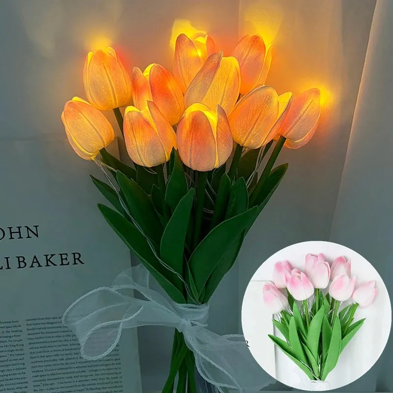 LED Lamp With Artificial Tulip Flower Bouquet Perfect For Gifts Or As Wedding Party Home Decorations