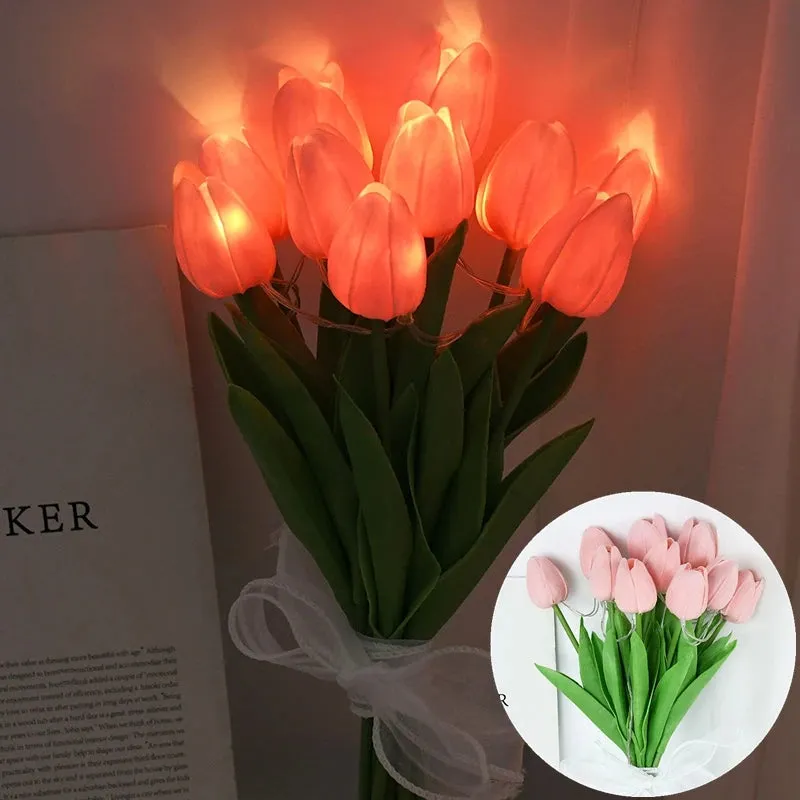 LED Lamp With Artificial Tulip Flower Bouquet Perfect For Gifts Or As Wedding Party Home Decorations