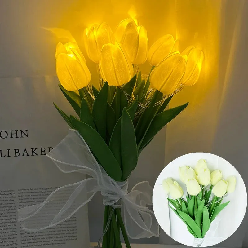 LED Lamp With Artificial Tulip Flower Bouquet Perfect For Gifts Or As Wedding Party Home Decorations