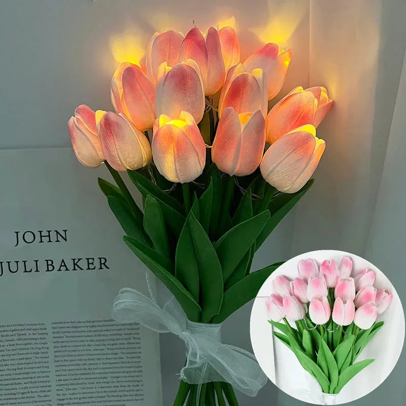 LED Lamp With Artificial Tulip Flower Bouquet Perfect For Gifts Or As Wedding Party Home Decorations