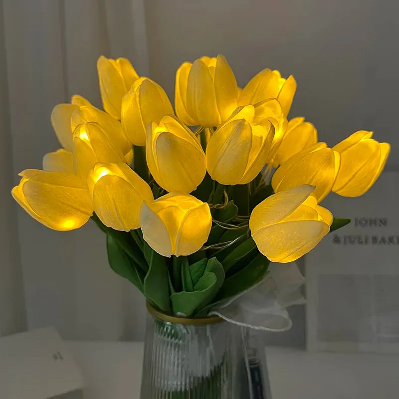 LED Lamp With Artificial Tulip Flower Bouquet Perfect For Gifts Or As Wedding Party Home Decorations