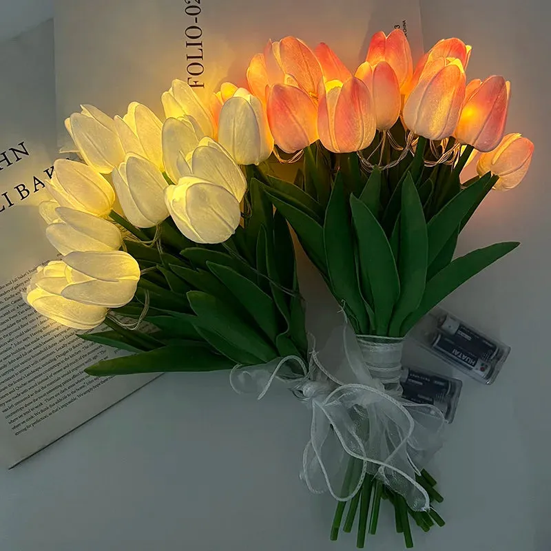 LED Lamp With Artificial Tulip Flower Bouquet Perfect For Gifts Or As Wedding Party Home Decorations