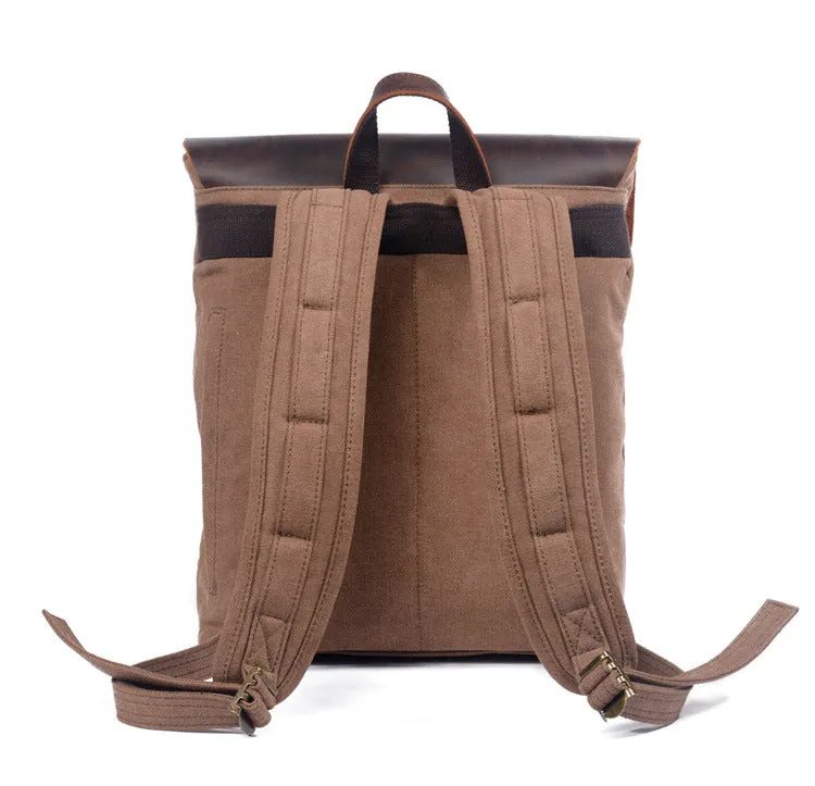 Leisure Vintage Waterproof Leather Canvas Backpack 659LA