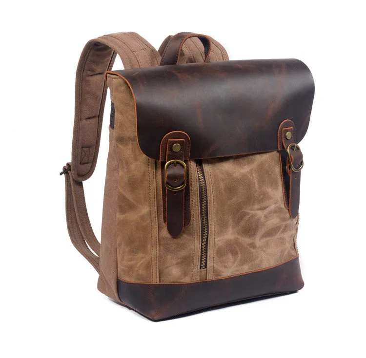 Leisure Vintage Waterproof Leather Canvas Backpack 659LA