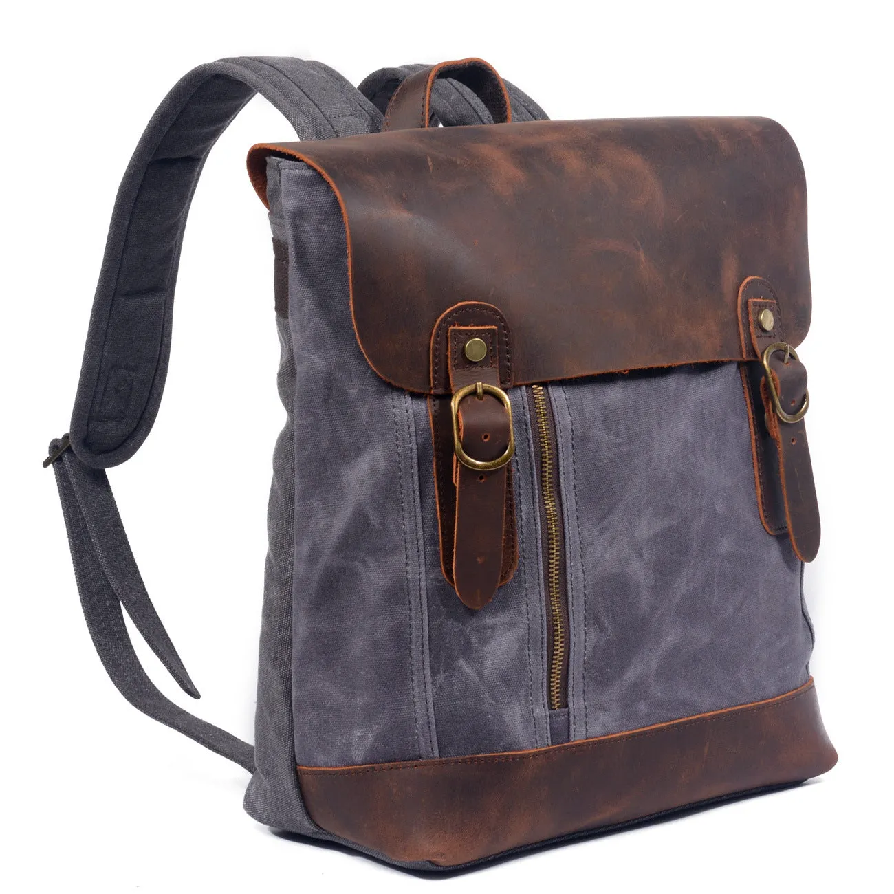 Leisure Vintage Waterproof Leather Canvas Backpack 659LA