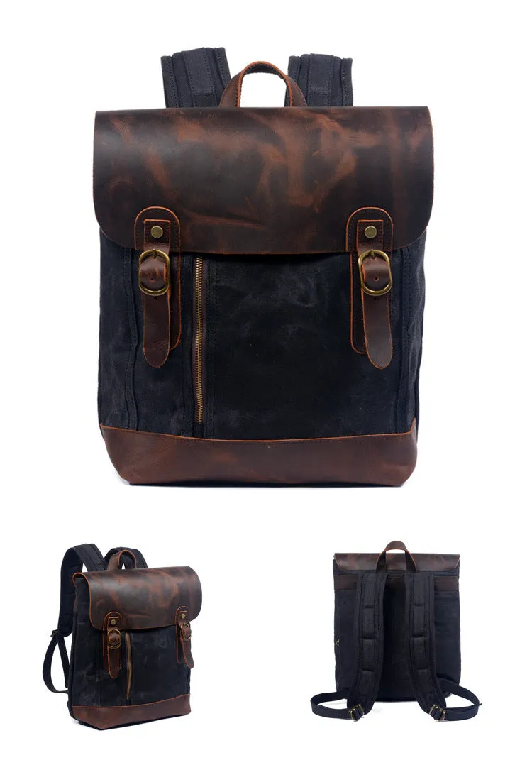 Leisure Vintage Waterproof Leather Canvas Backpack 659LA