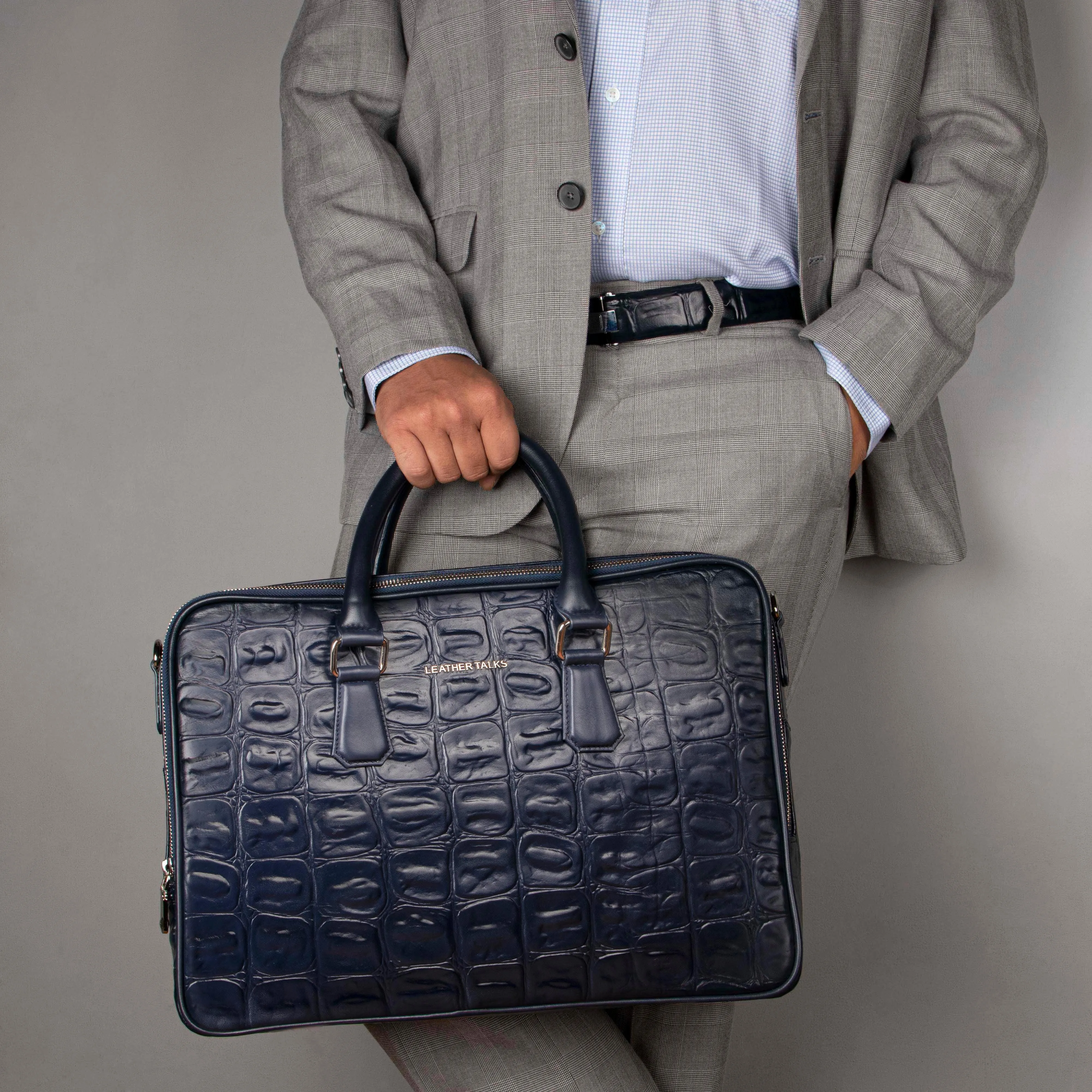 Luxury Corporate Diwali Gift | Great Dane | Genuine Leather Portfolio Bag | Office Bag | Colour -  Blue