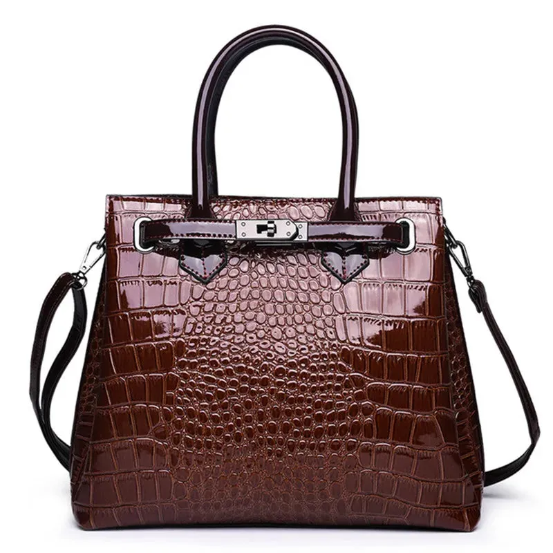 Luxury Crocodile Pattern Leather Handbag - Fashionable Women's Shoulder Bag