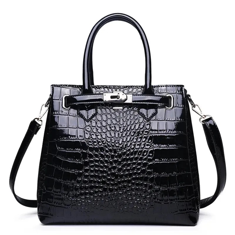 Luxury Crocodile Pattern Leather Handbag - Fashionable Women's Shoulder Bag