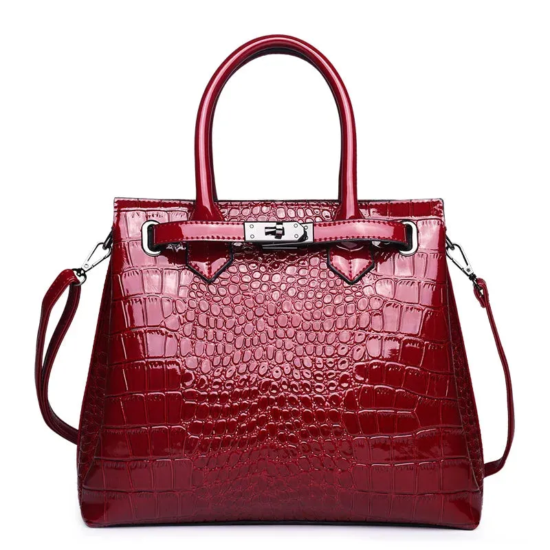 Luxury Crocodile Pattern Leather Handbag - Fashionable Women's Shoulder Bag