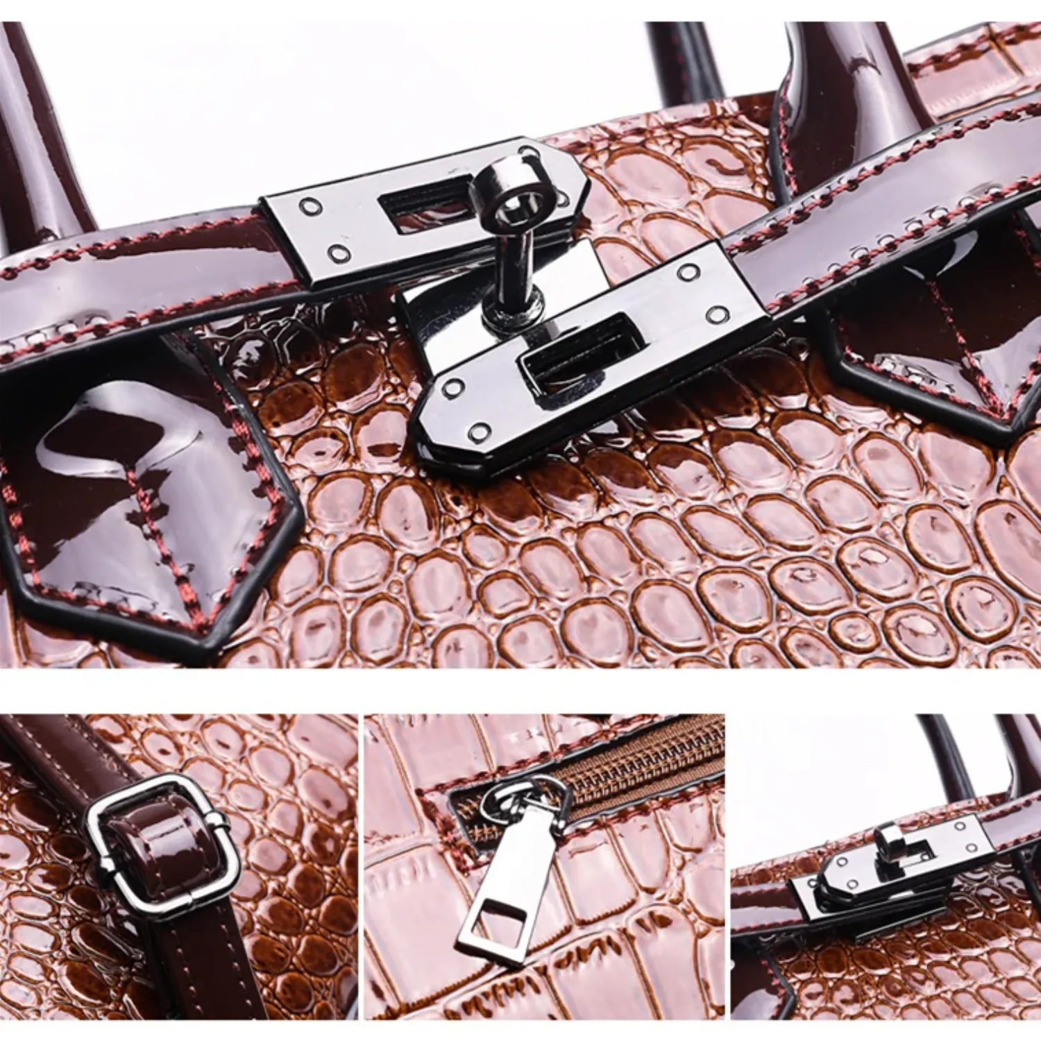 Luxury Crocodile Pattern Leather Handbag - Fashionable Women's Shoulder Bag