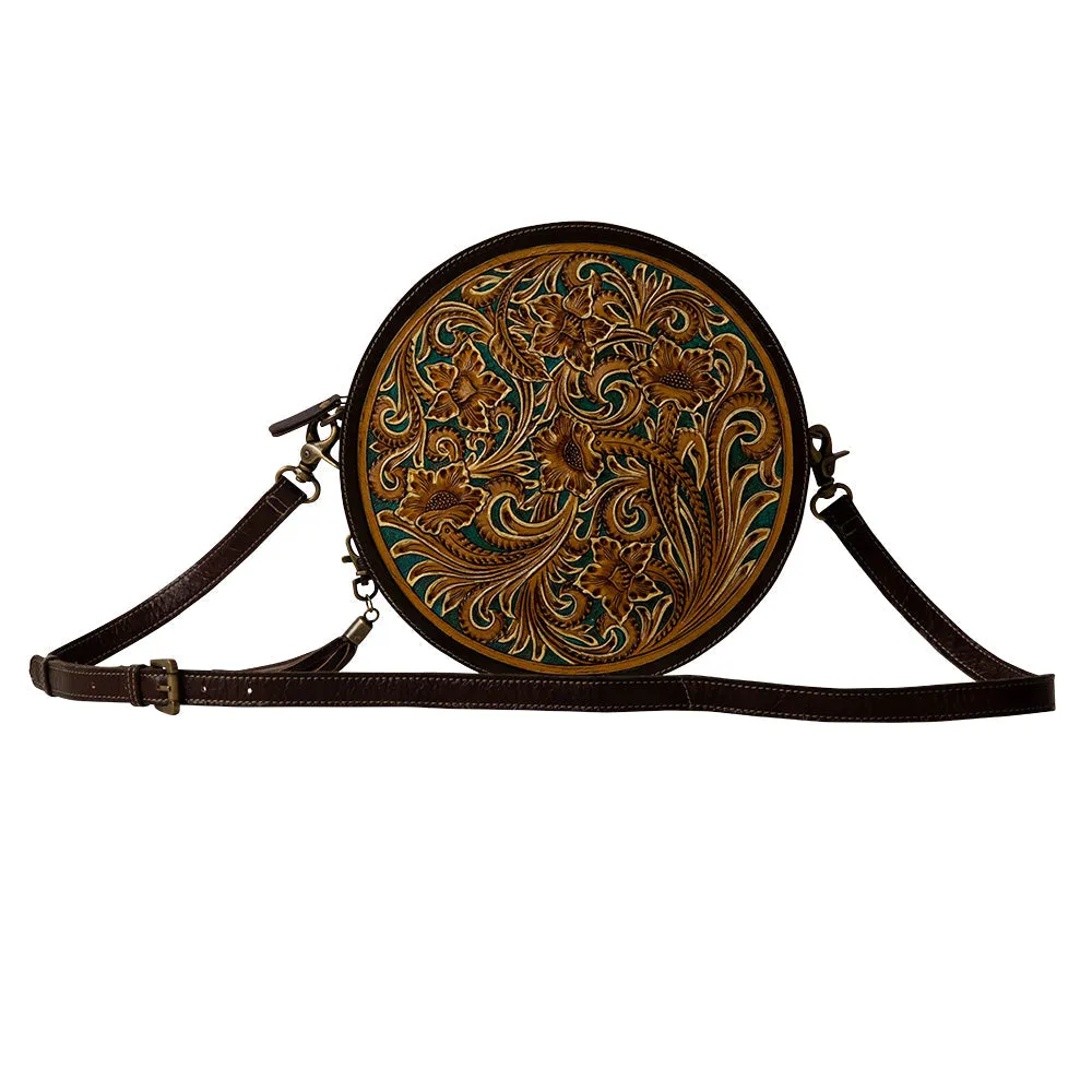 Magnolia Morn Hand-Tooled Round Bag