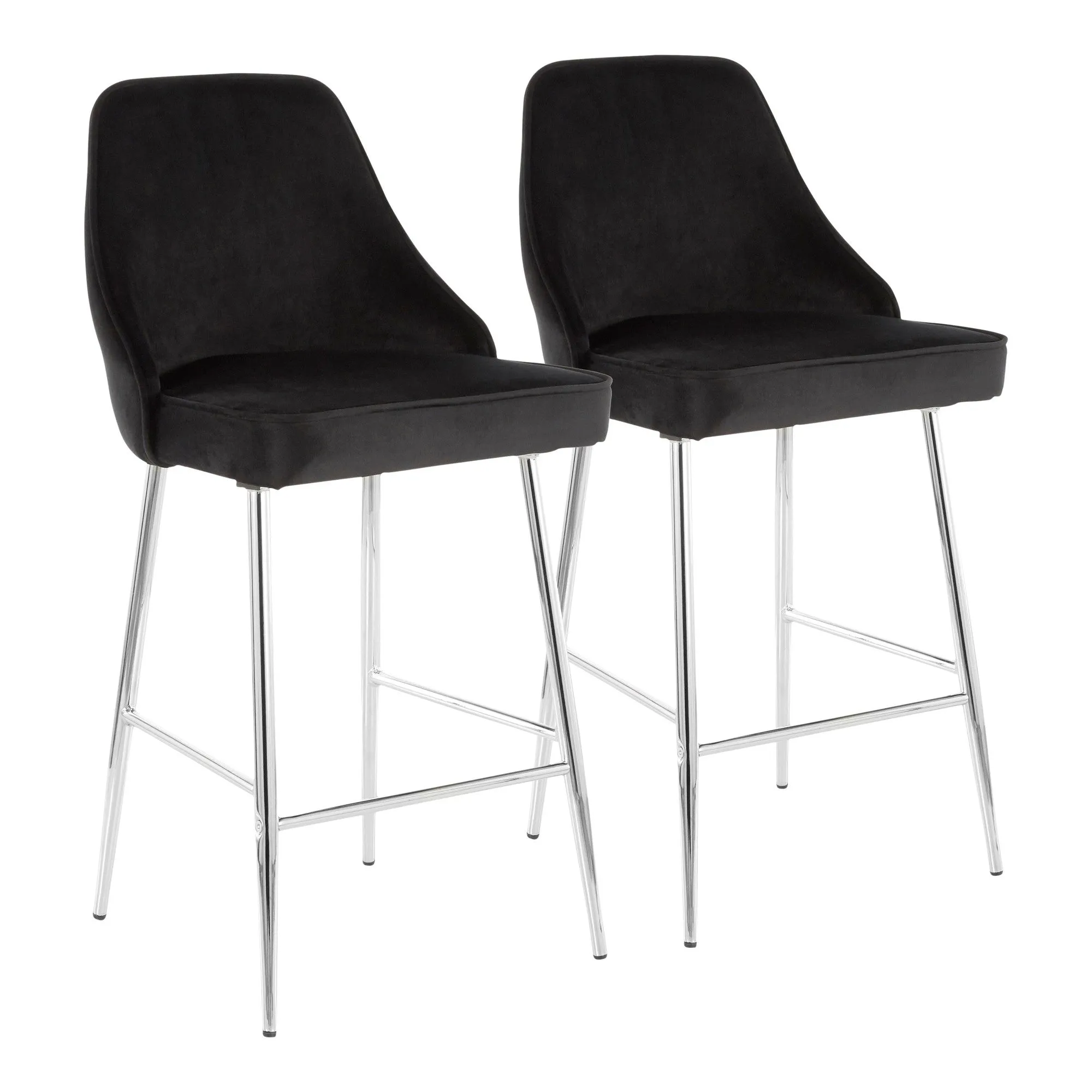 Marcel Contemporary Counter Stool in Chrome and Black Velvet by LumiSource - Set of 2