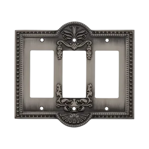 Meadows Switch Plate with Triple Rocker in Antique Pewter