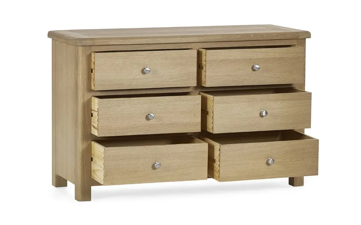 Memphis Limed Oak 6 Drawer Wide Chest