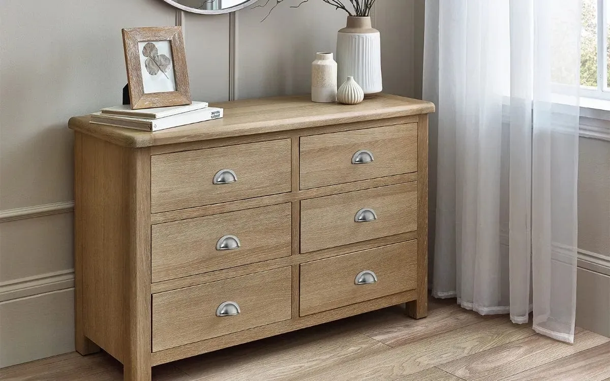 Memphis Limed Oak 6 Drawer Wide Chest