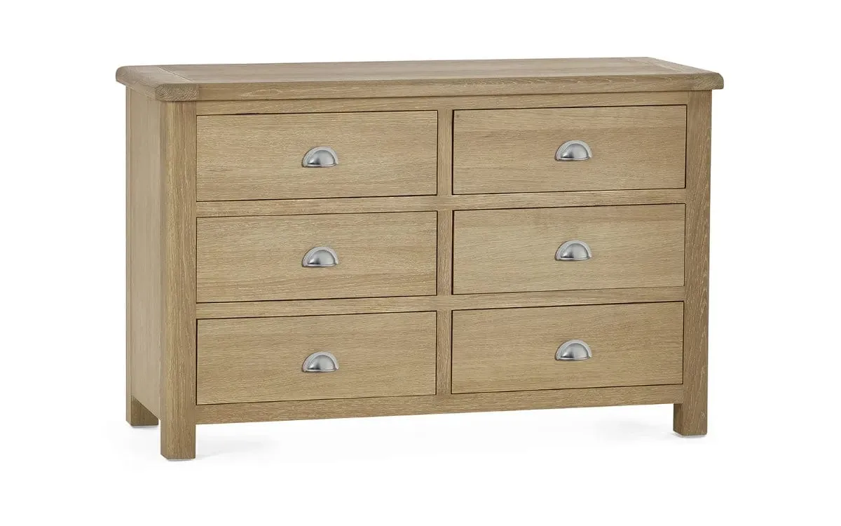 Memphis Limed Oak 6 Drawer Wide Chest