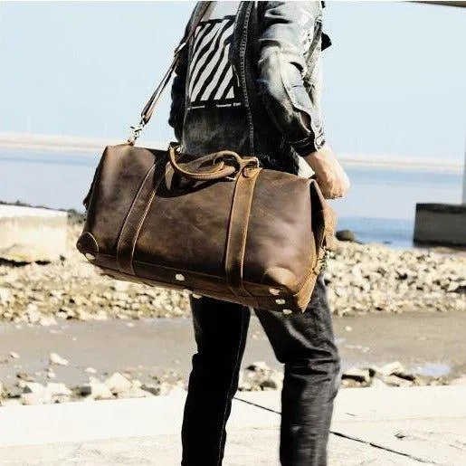 Men Leather Weekender Bag with Laptop Compartment