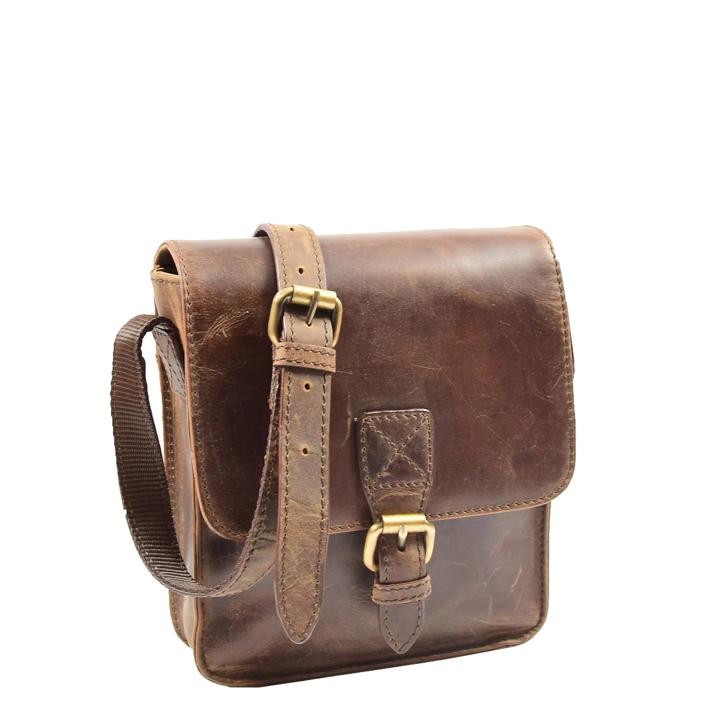 Mens Cross Body Shoulder Bag Leather BOWER Brown