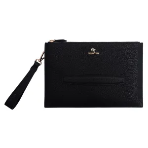 Men's Leather Hand Bag - Black with golden details