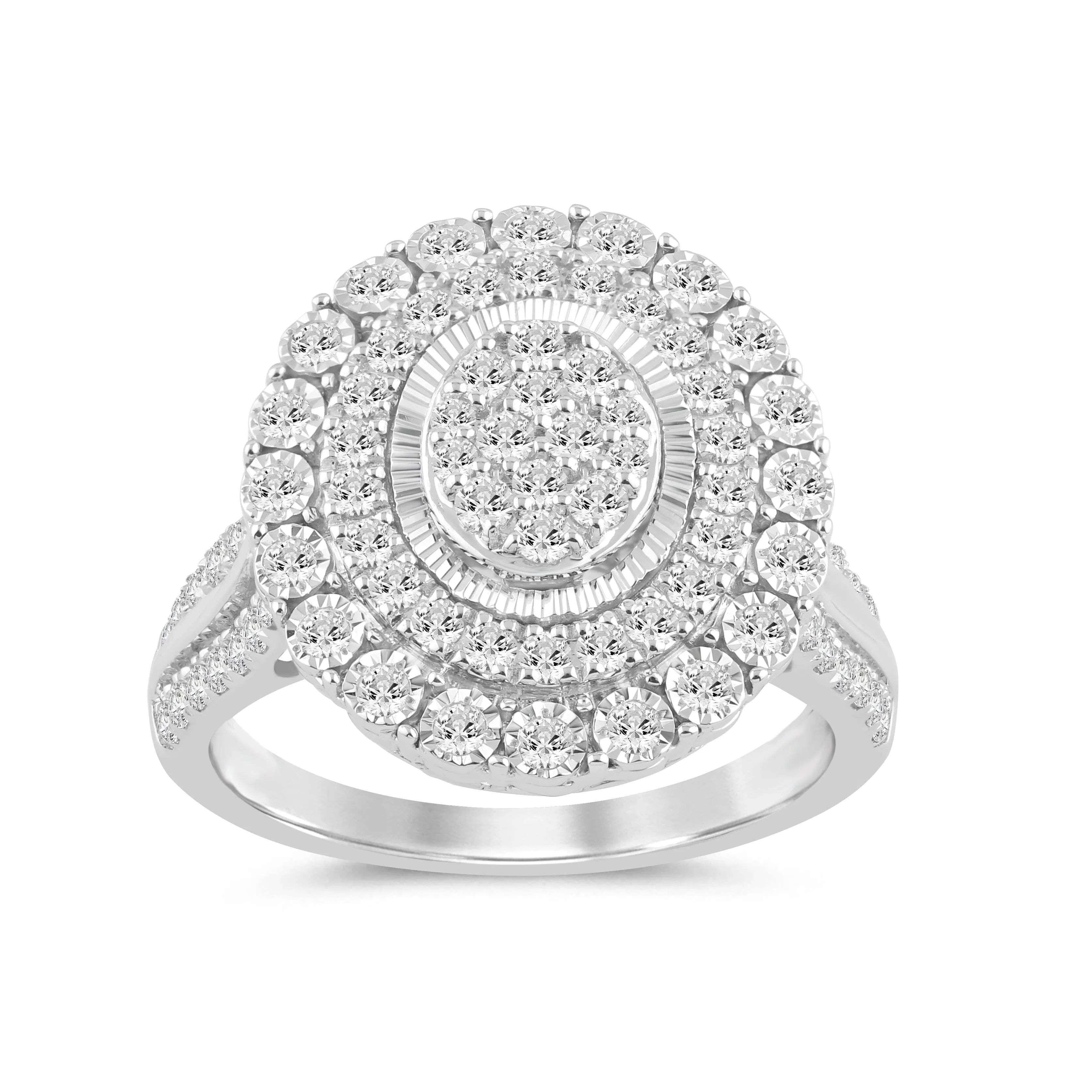 Miracle Surround Halo Oval Shaped Ring with 1.00ct of Diamonds in Sterling Silver