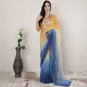 Multicolor Premium pure French chantilly lace saree having stone work in ombre design-D14489