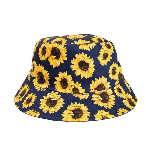 Navy Sunflower Bucket Hat: S/M